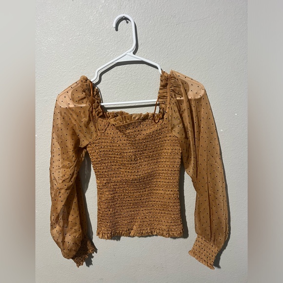 Lost & Wander Women's Top  Smocked‎ Puff Sleeves Blue Size XS Crop - Picture 3 of 3